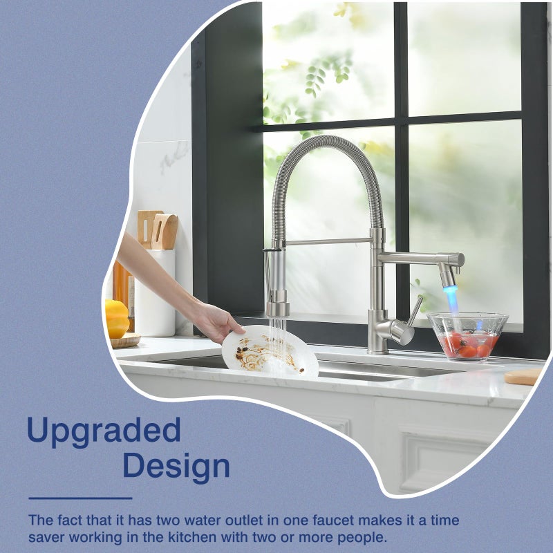 Fapully Kitchen Faucets with Pull Down Sprayer,Commercial Single Handle Kitchen Sink Faucet with LED Light,Brushed Nickel - Image 3